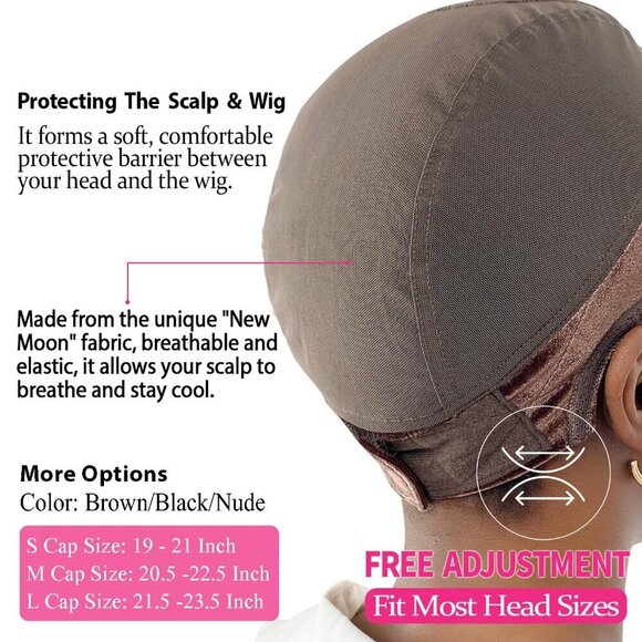 Wig Cap Lace Full Cap Non Slip Adjustable for Lace Front Wigs Brown/Black/Nude